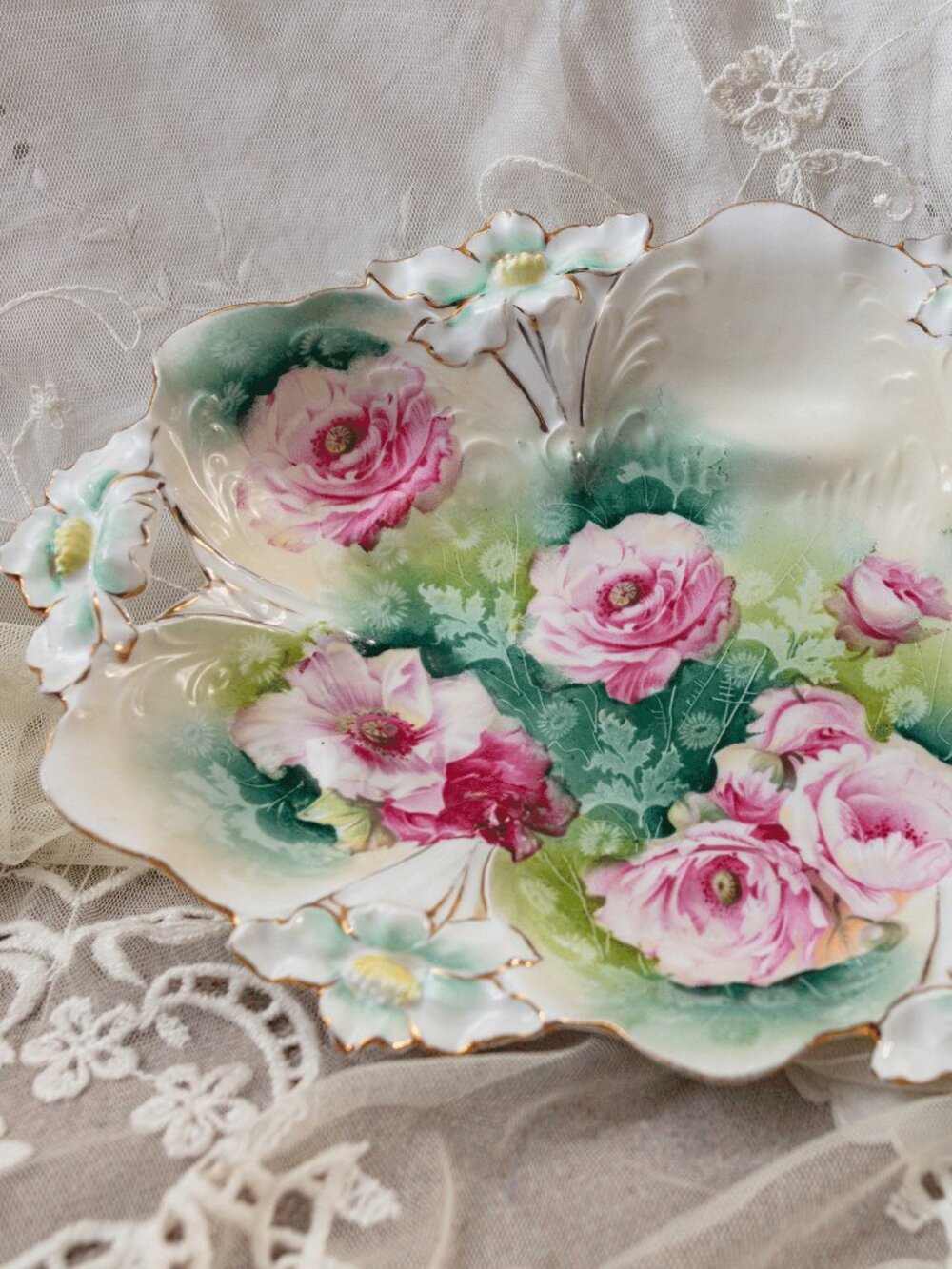 Vintage Antique RS Prussia Floral motif, Lily mold Serving Tray